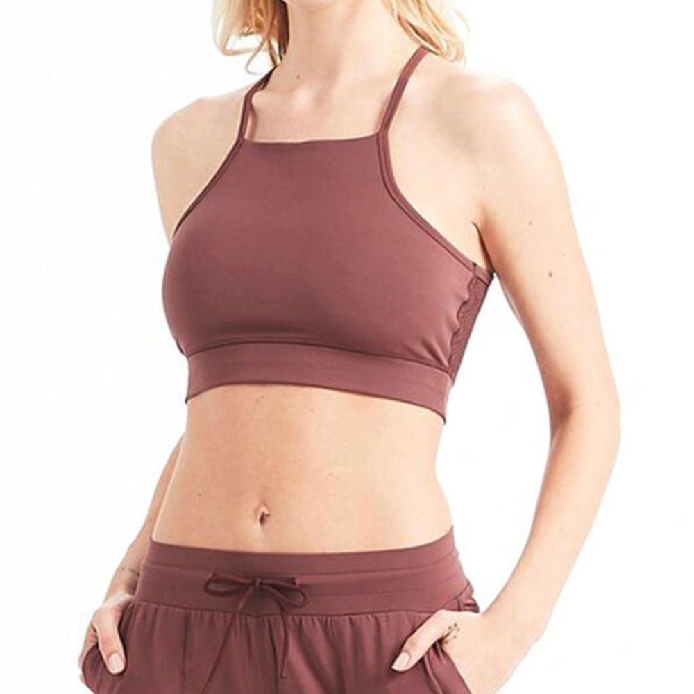 Vuori high neck sports bra with mesh back